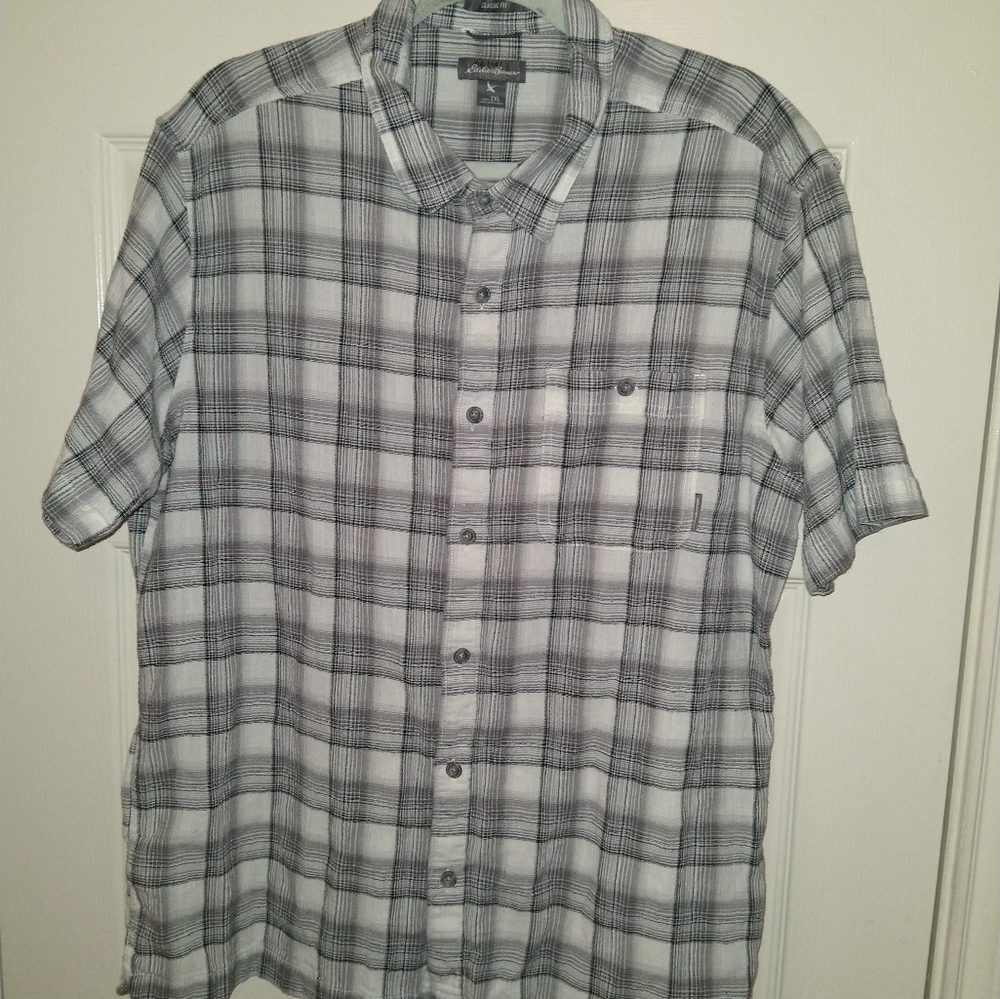 Eddie Bauer Classic Fit Plaid Cotton Short Sleeve Button Up Shirt Men's sz 2XL.